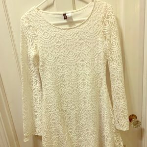 Lace white dress with a cream liner underneath